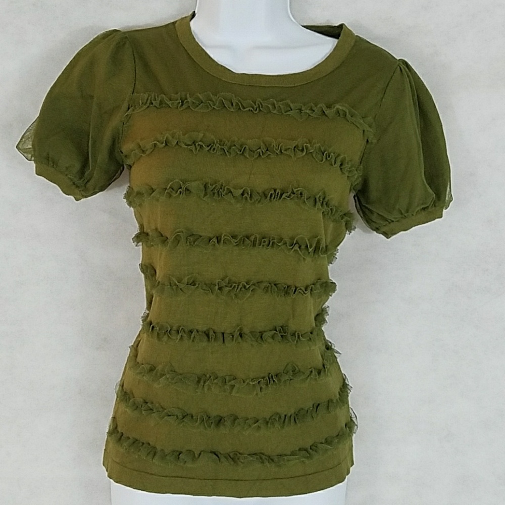 Sheer nylon overlay ruffled 12 x 12 t-shirt